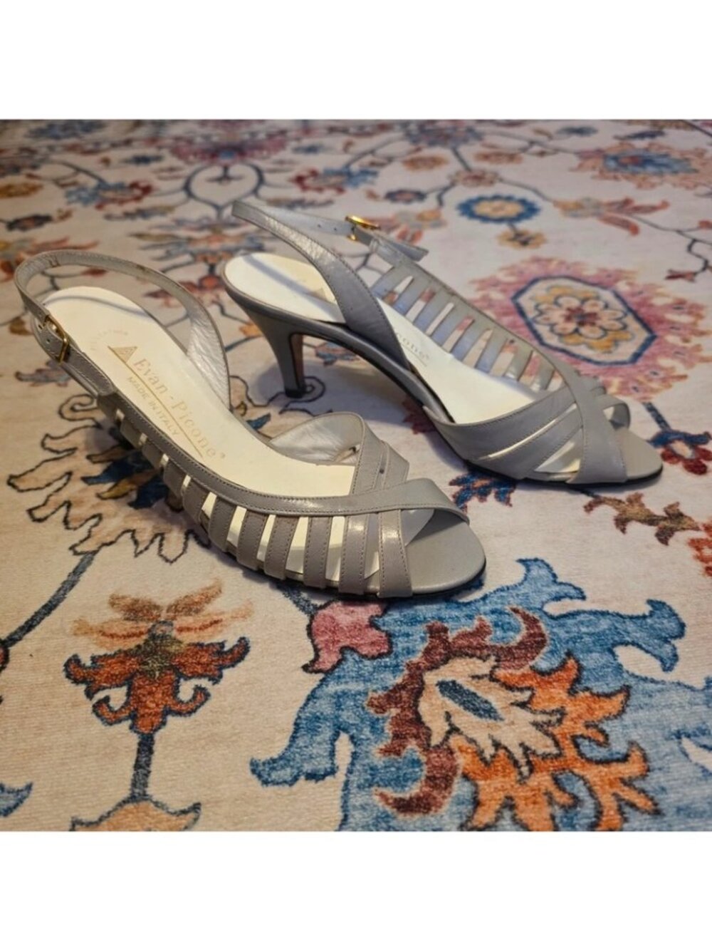 Vintage Evan-Picone Made in Italy Gray Leather Slingback Peep Toe Heels Size 6M